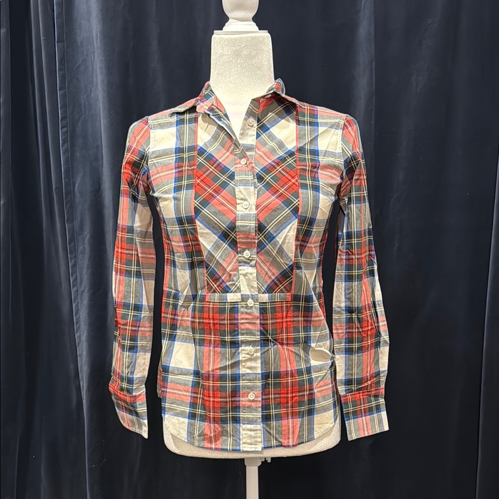 J. Crew Plaid Blouse - Red, Blue, Cream